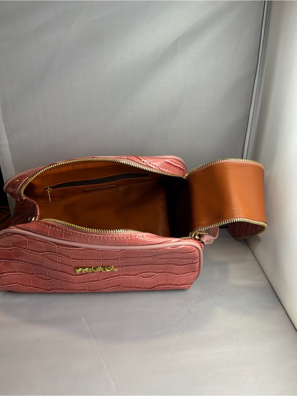 Privata Croc-Embossed Coral Clutch with Gold Logo - Picture 4 of 4